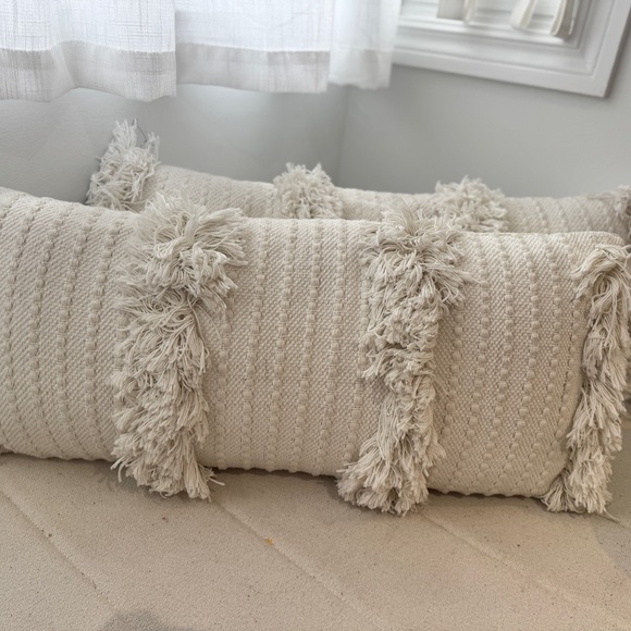 Simons Cream Textured Fringe Decorative Pillows – Set of 2 – Boho Neutral - Picture 7 of 7